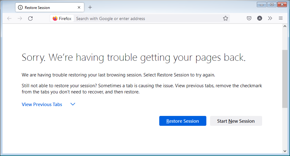 How to restore a browsing session from backup Firefox Help