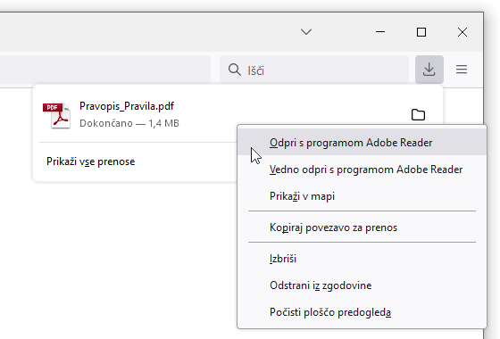 Fx106 Odpri PDF s programom Adobe Reader