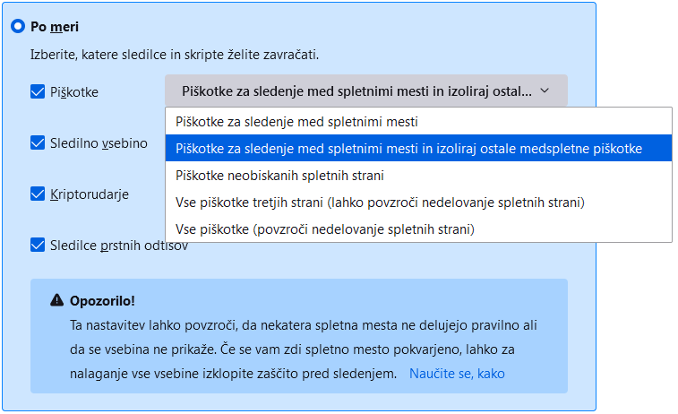 Fx105 zavracanje piskotkov