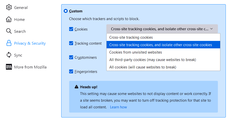 Firefox now blocks third-party tracking cookies, cryptomining scripts by  default - Help Net Security