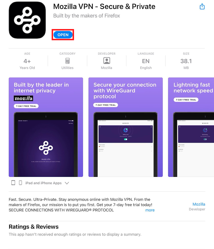 VPN ios ipad store open_