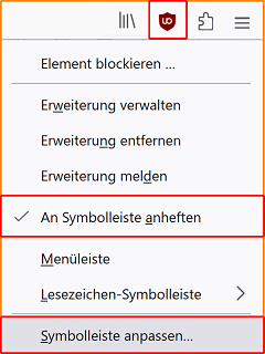 Erweiterungen angeheftet Kontextmenü fx109