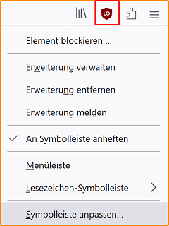 Erweiterungen angeheftet Kontextmenü 1 fx109