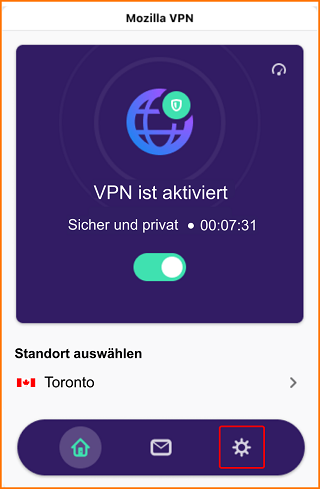 VPN home page App 1 aktiviert Einstellungen