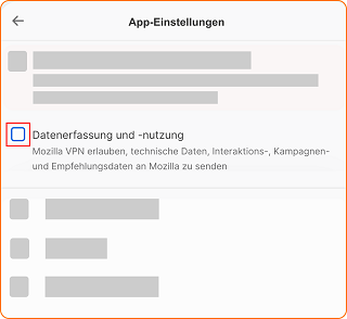 VPN App Einstellungen Datenerfassung