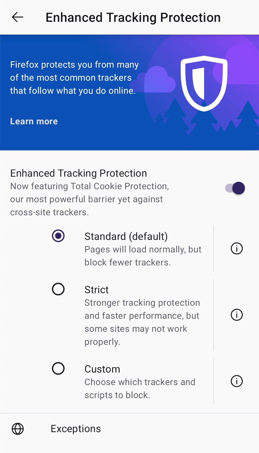 Enhanced Tracking Protection in Firefox for Android Firefox for