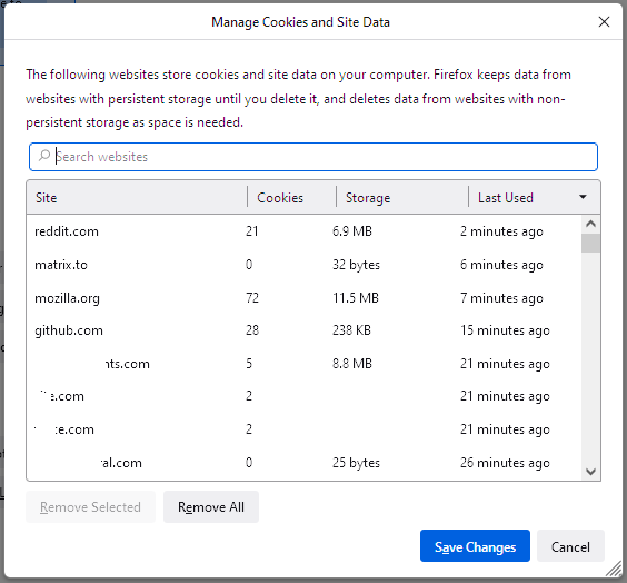 Manage Data dialog