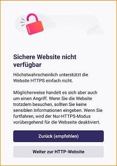 Android Keine sichere Webseite