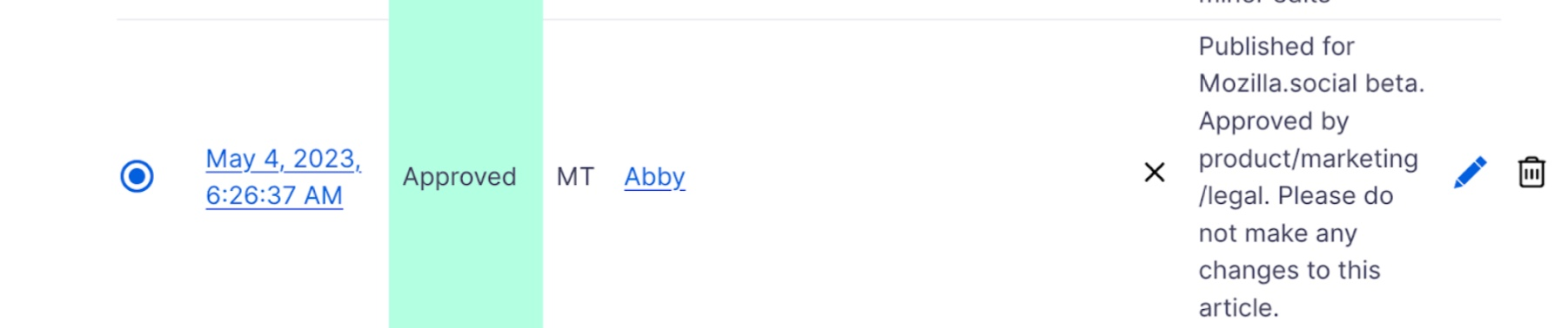 Article revision comment