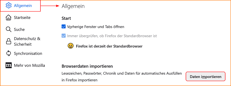 Daten von anderem Browser importieren 6 fx111