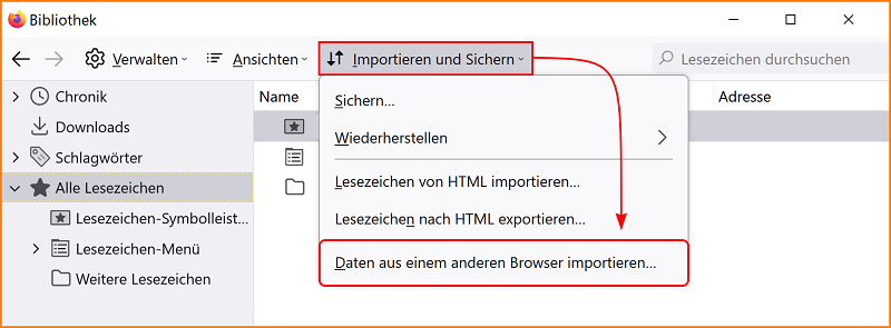 Daten von anderem Browser importieren 1 fx111