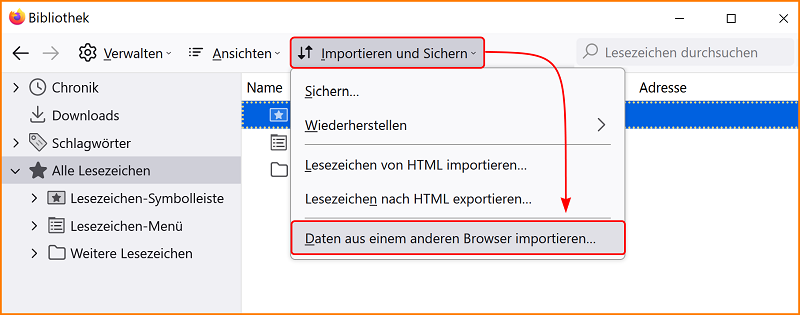 Daten von anderem Browser importieren 1 fx114