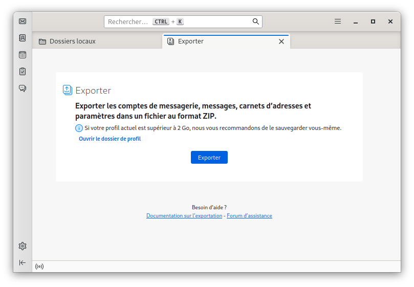 Exporter votre profil de Thunderbird Assistance de Thunderbird
