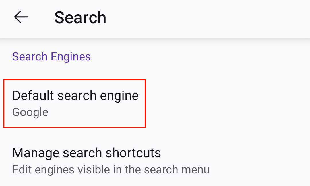 Default search engine Android