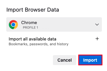 Import Browser Data Chrome 2 button