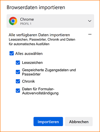 Datenimport aus Chrome 0 fx114