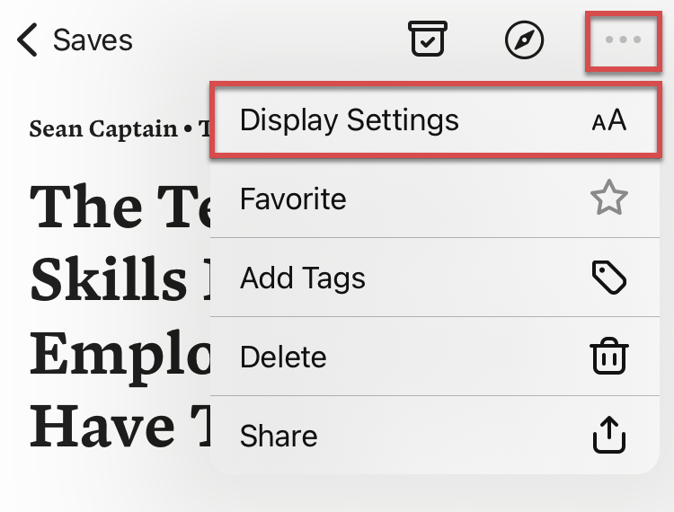 pocket display settings