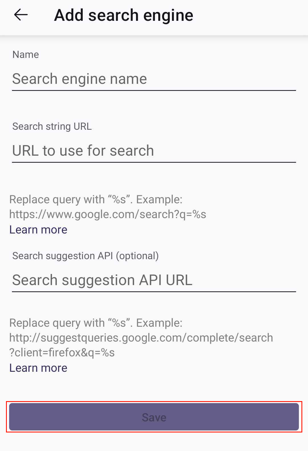 Manage search engines Android 9