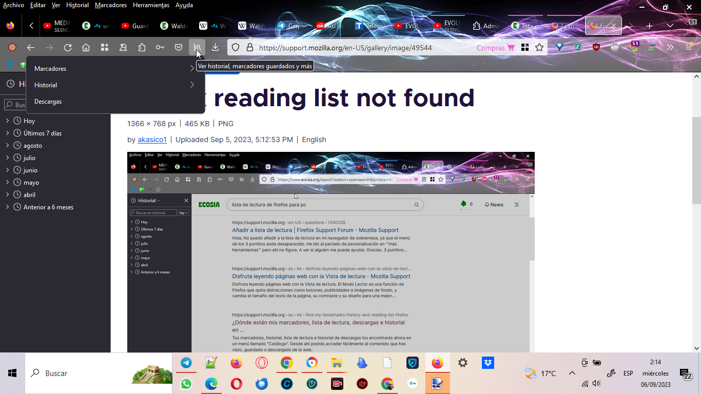 firefox reading list not found for pc (last firefox versions 117 instaled