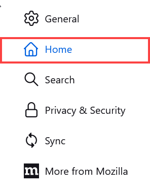 Firefox Menu Home