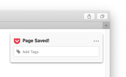 Save to Pocket for Safari - Page Saved popup