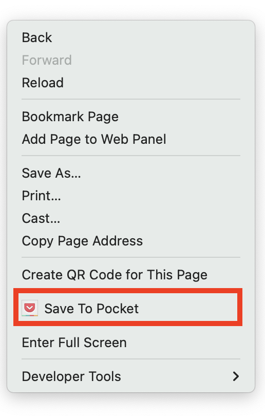 Save to Pocket button in context menu