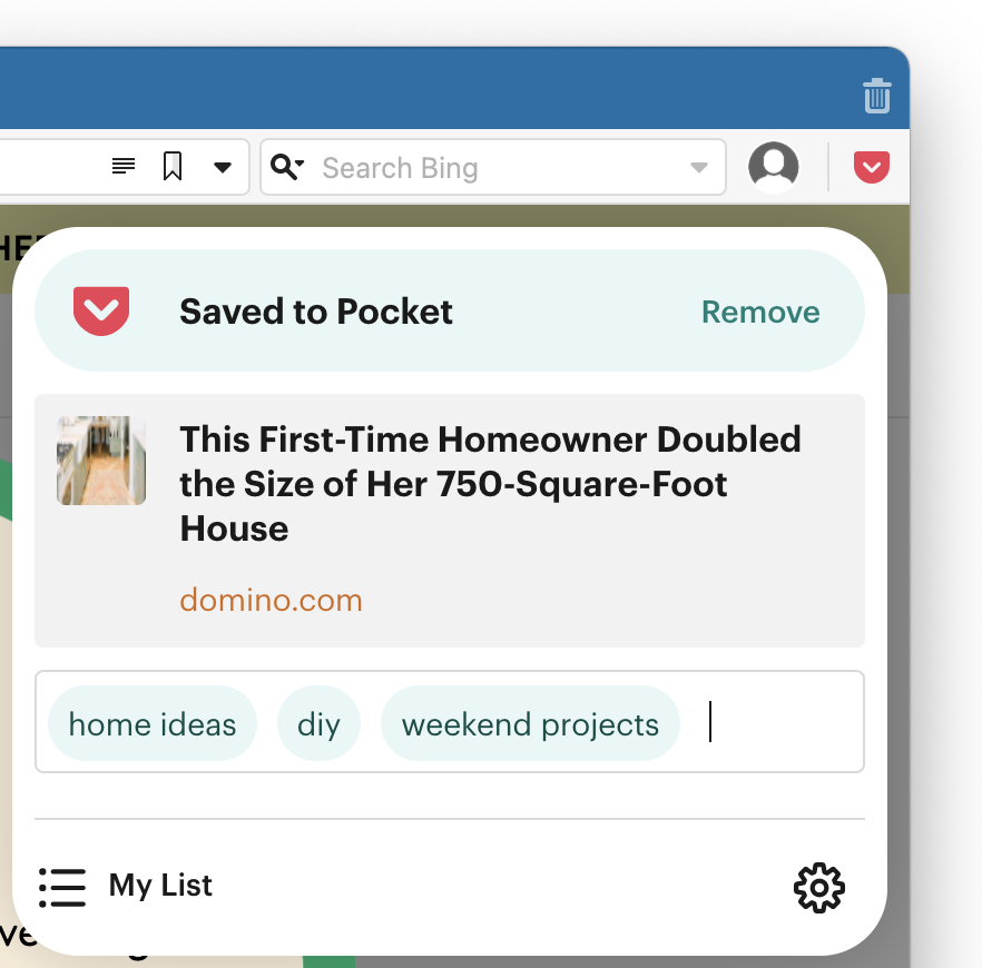 Save to Pocket Page Saved confirmation