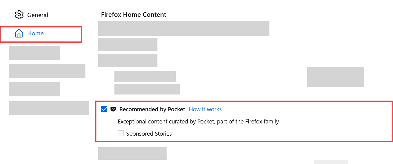 Firefox Home Content simplified