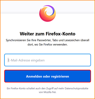 Anmeldung Weiter zum Firefox-Konto fx117