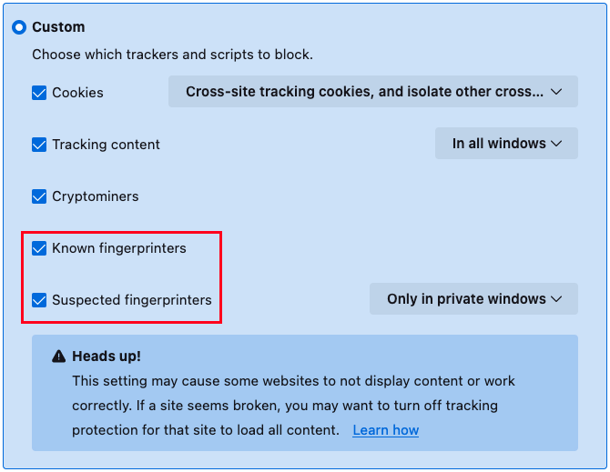 Fingerprinting protection