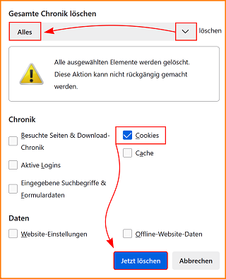 Chronik löschen Alles Daten Cookies fx115