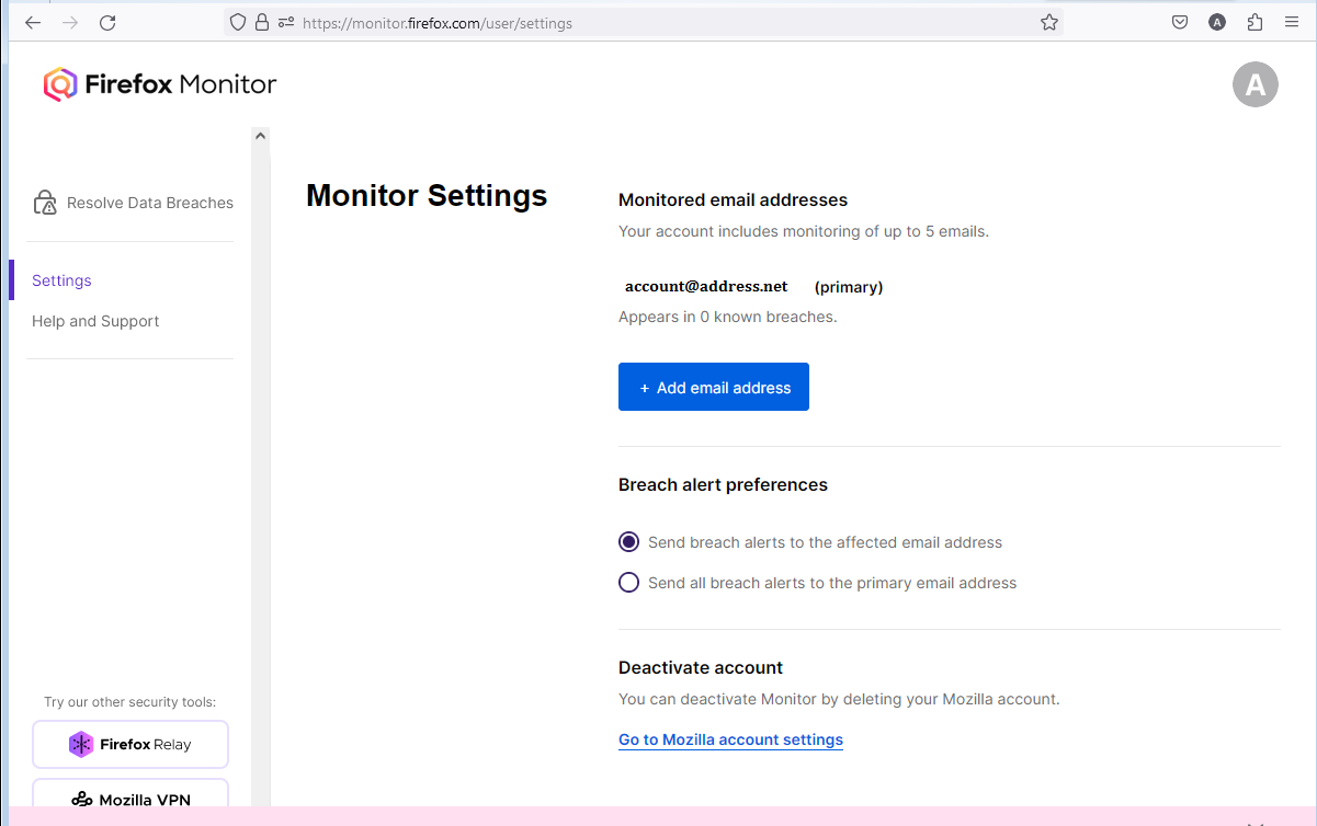 FirefoxMonitor-Settings