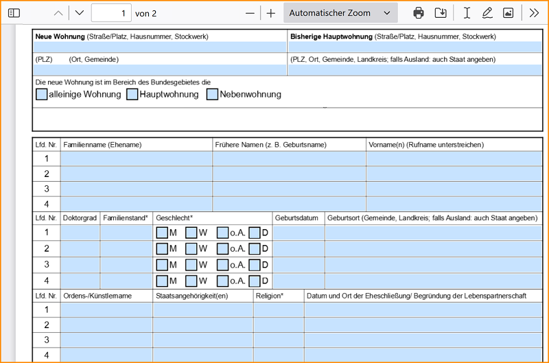 Formular ausfüllen fx106