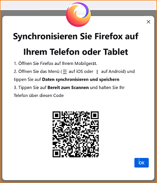 Firefox View Synchronisieren neues Gerät