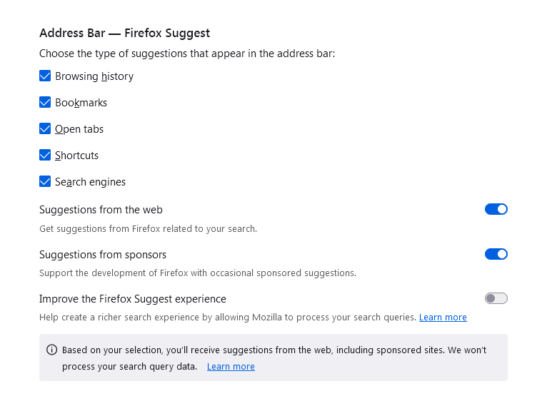 Fx115AddressBar-FirefoxSuggestSettings