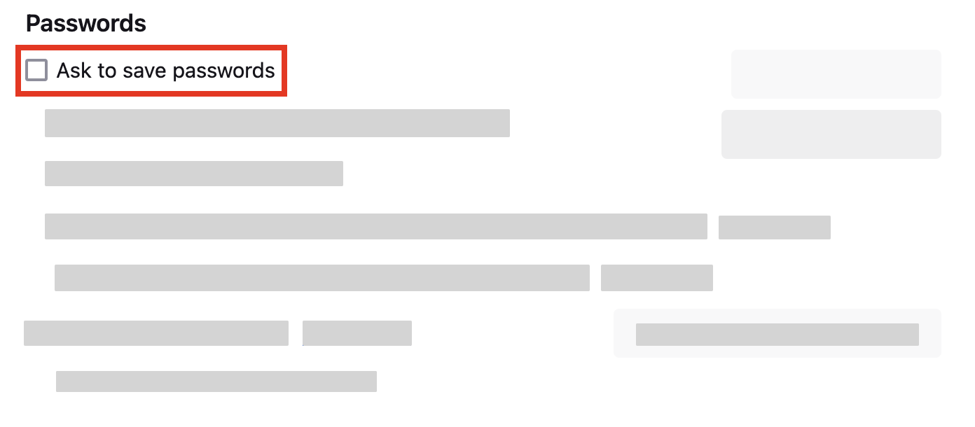 Ask to save passwords option