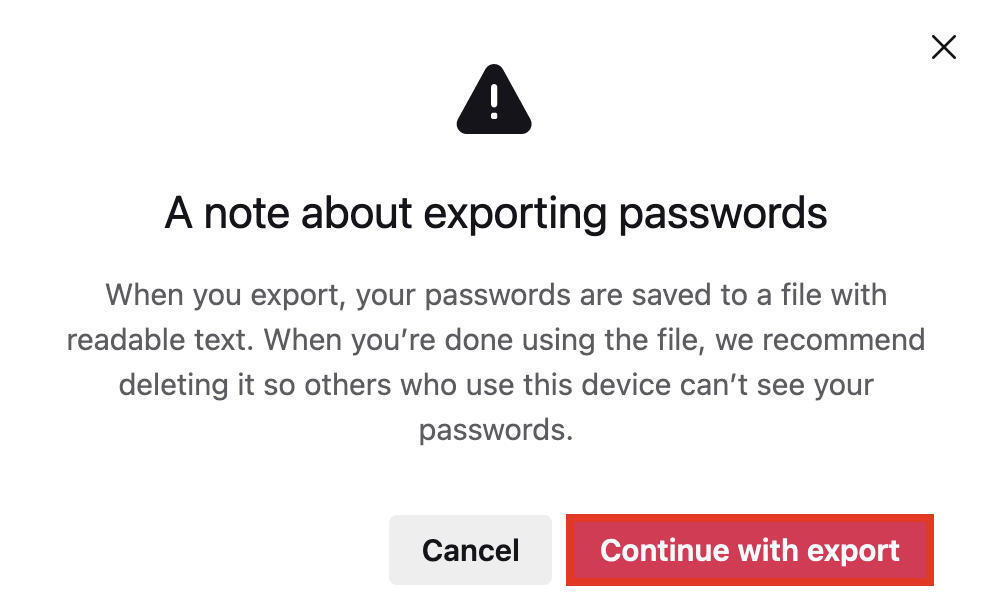 Confirm password export