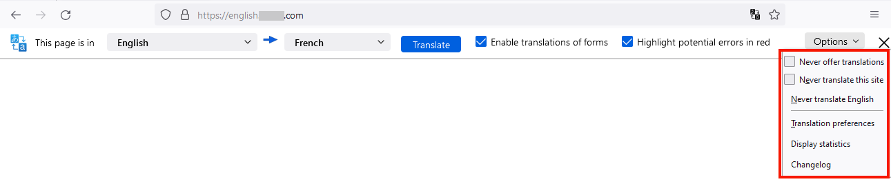Firefox Translations Add-on in use