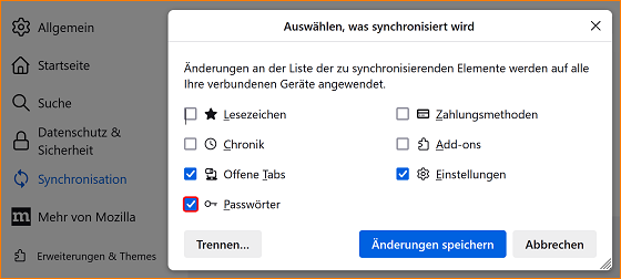 Sync Passwörter fx123