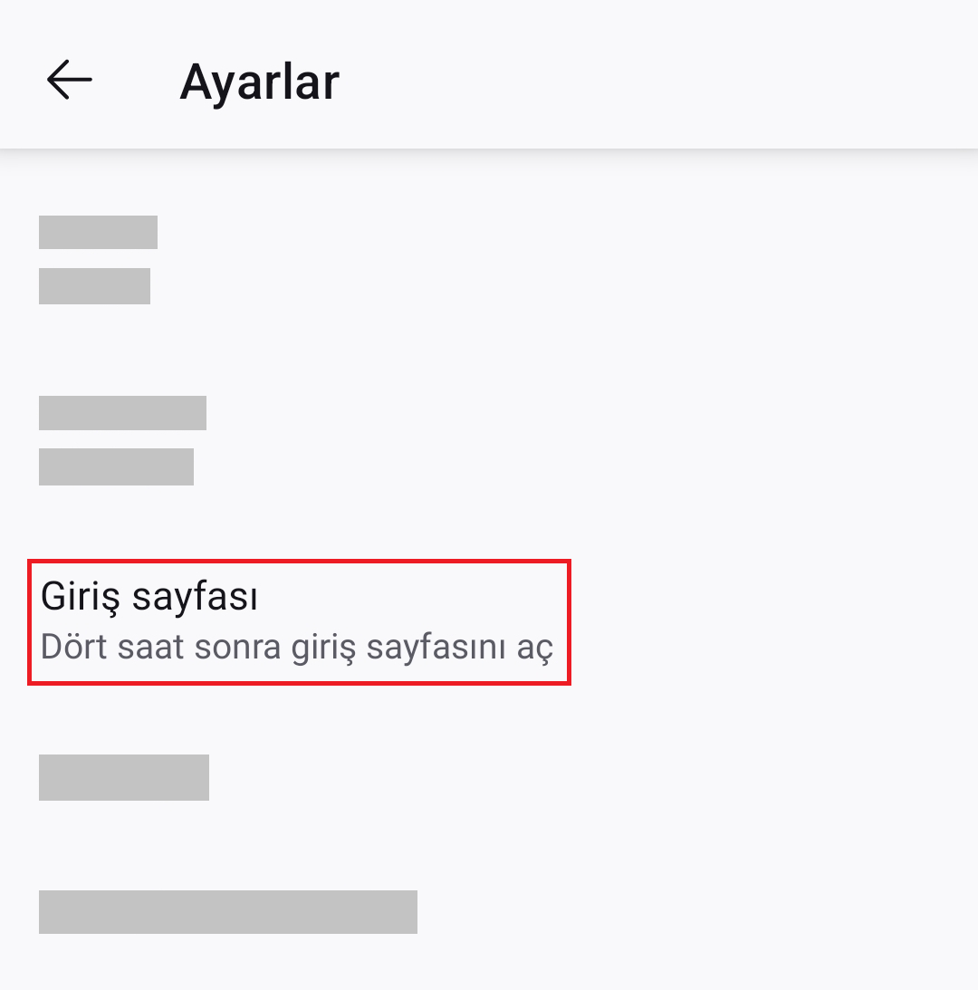 Android Ayarlarda Giriş Sayfası