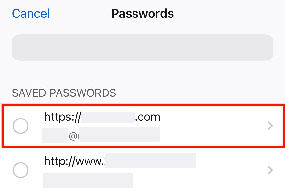 Passwords select website