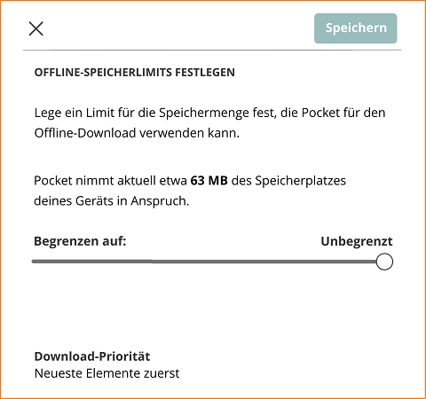 Pocket offline Android Speicherlimit