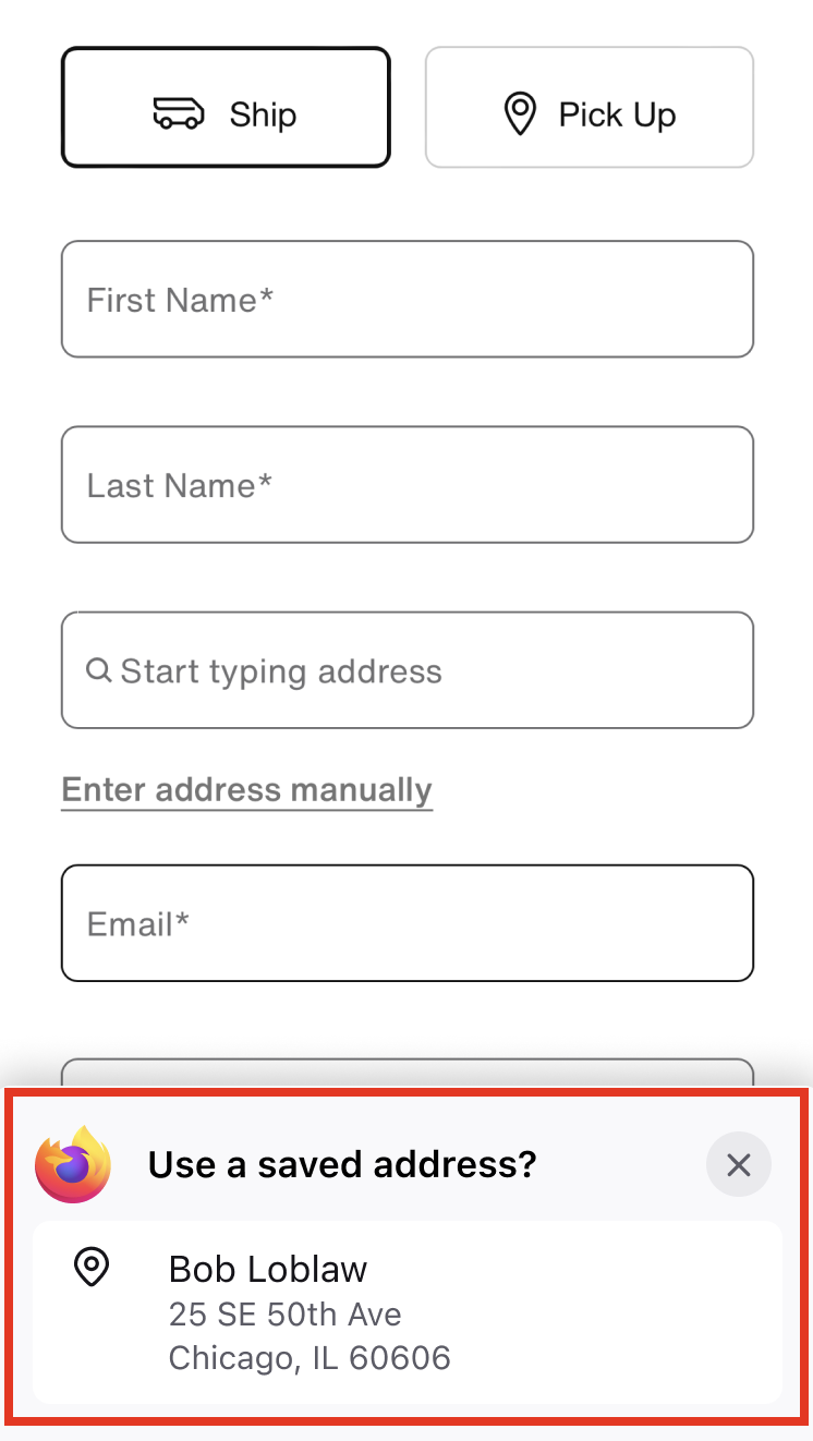 Address autofill prompt on Firefox iOS