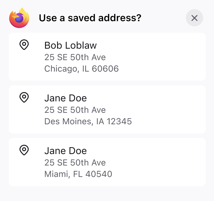 Address autofill available addresses on Firefox iOS
