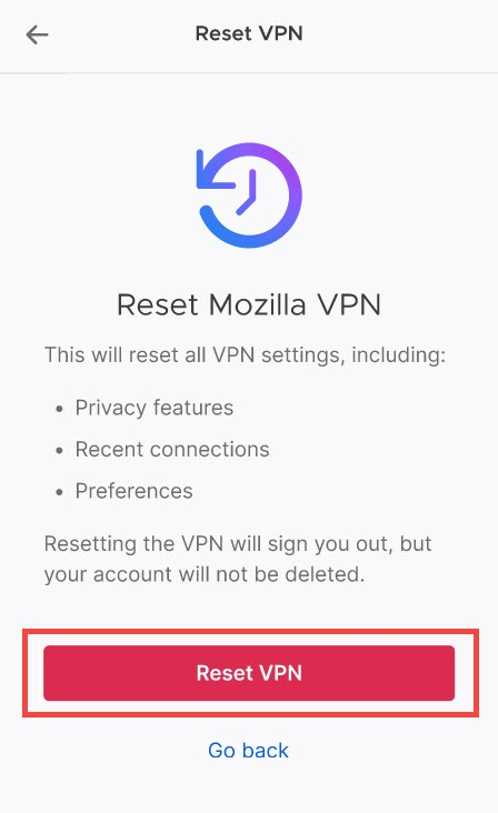 Reset VPN click