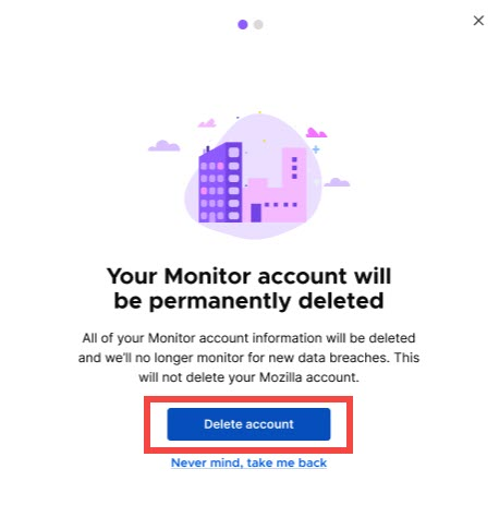 Delete account Monitor button