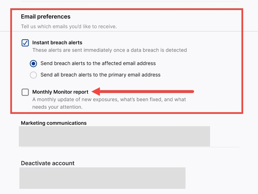 Monitor email preferences