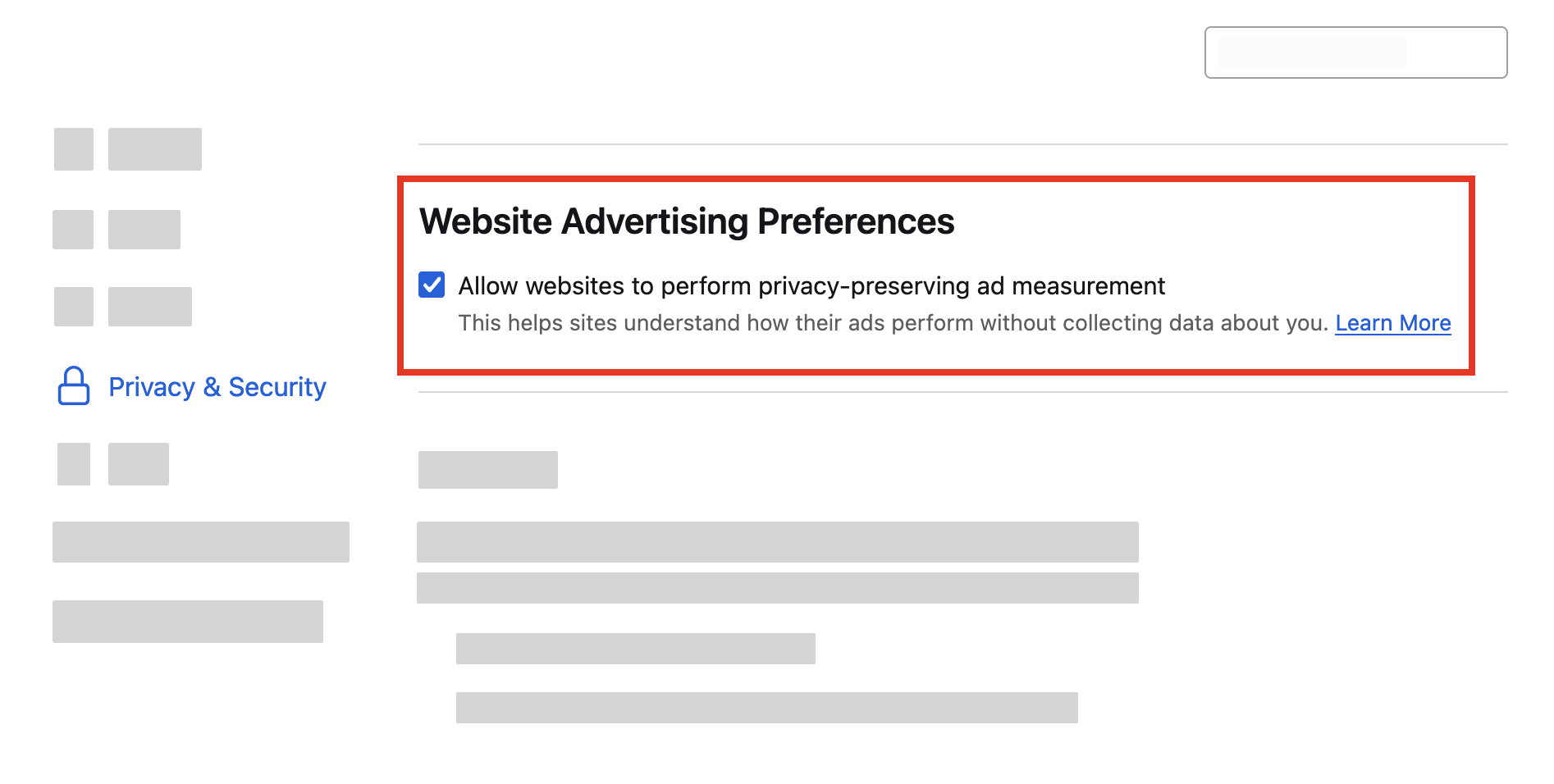 Website advertising preferences