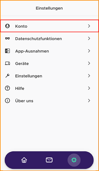 VPN Einstellungen Option Konto 1 vpn 2,23,1