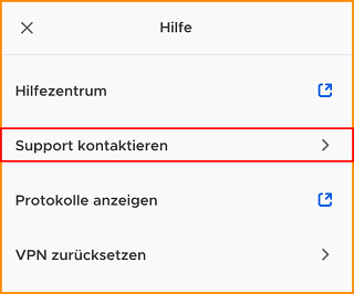 VPN Seite Einstellungen Support kontaktieren